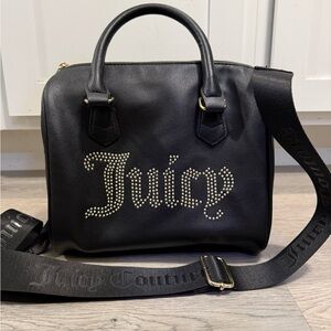 Juicy Couture Black Satchel Bag w/ Gold Logo Embellishment- Crossbody Strap